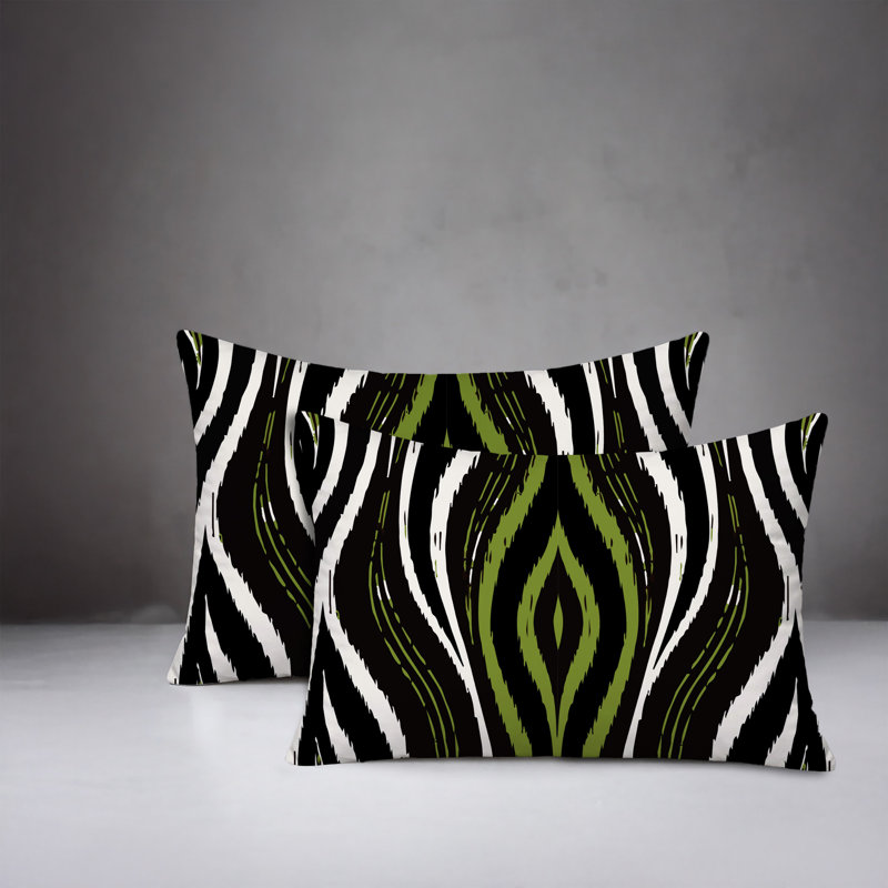 Oreiller réversible intérieur / extérieur à imprimé zébré Shira, 20x14, Chartreuse