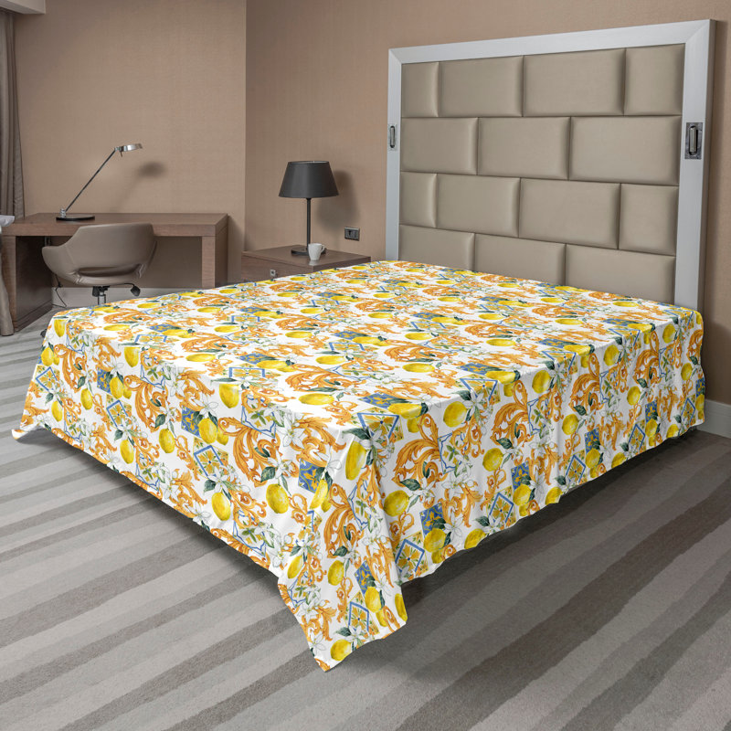 Drap plat Ambesonne Fruits Illustration de citron nature jaune souci, Drap plat grand
