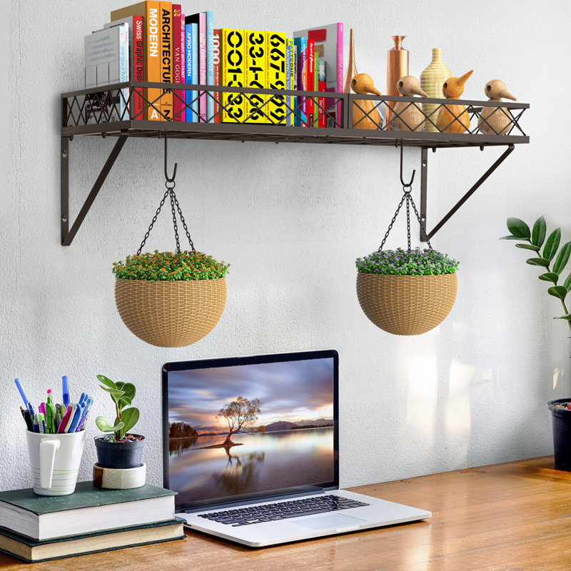 Metal Rectangle Wall Mounted Pot Rack, Bronze