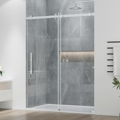 76" H Frameless Sliding Shower Door, 6mm/8mm Tempered Glass for Modern Bathrooms