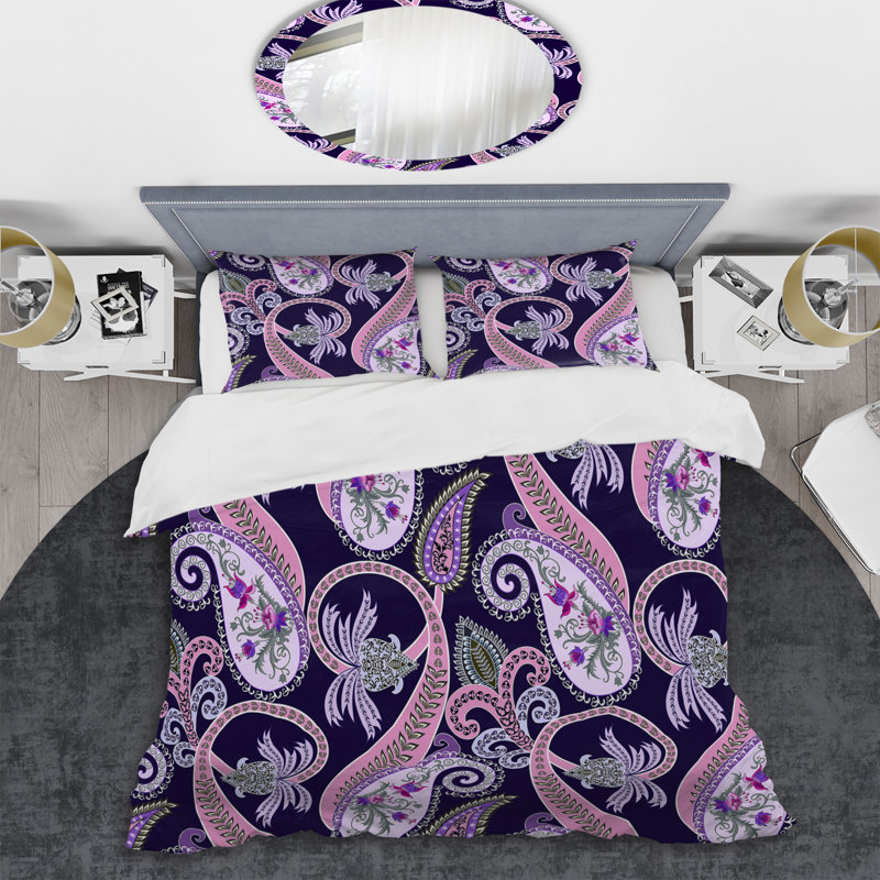 Cachemire rose floral - ensemble de housse de couette abstrait - microfibre de polyester