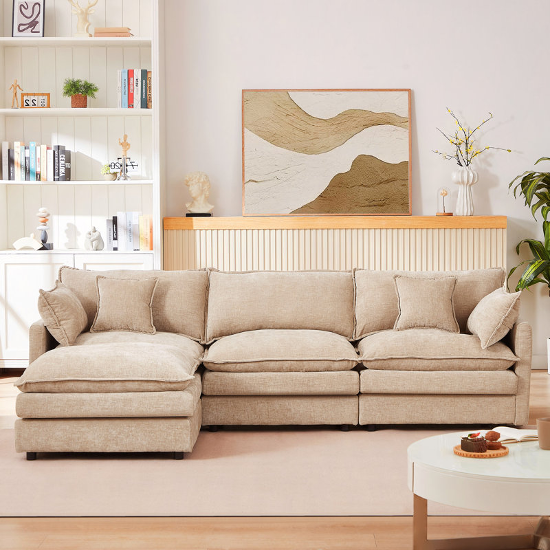 Modular Sectional Sofa, 102" L Shaped Couch Set For Living Room, 3-Seater Comfy Cloud Couches With Movable Ottoman, DIY Combination, Chenille