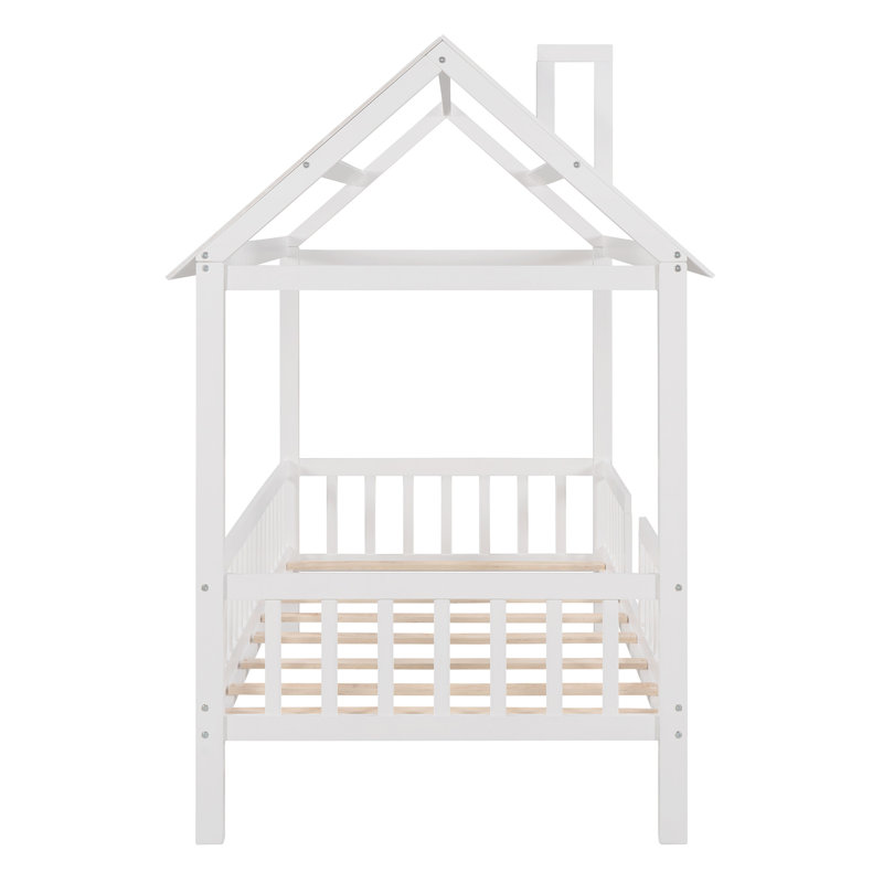Lit simple en bois avec clôture, blanc