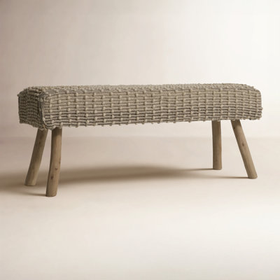 Verada 48-inch Long Handwoven Natural Wool and Eucalyptus Wood Bench