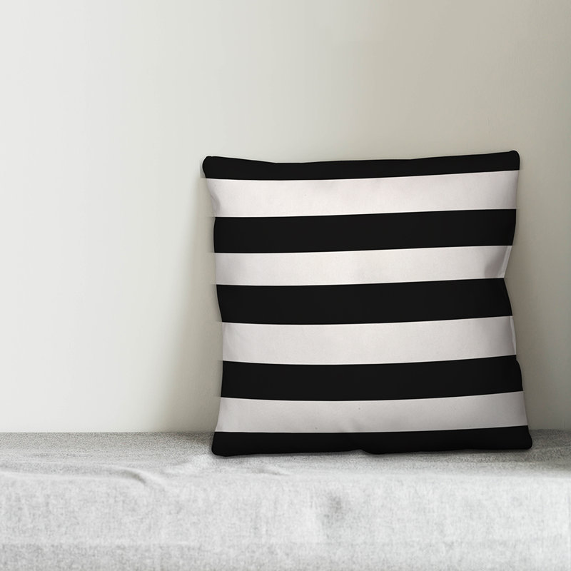 Cabana Stripe Square Pillow Cover & Insert, Black, 20" x 20", Polyester/Polyfill