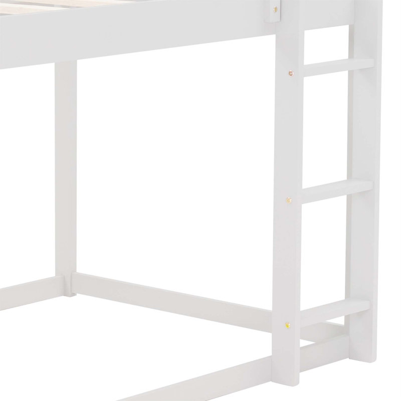 Lit superposé bas, lit maison avec échelle, Blanc