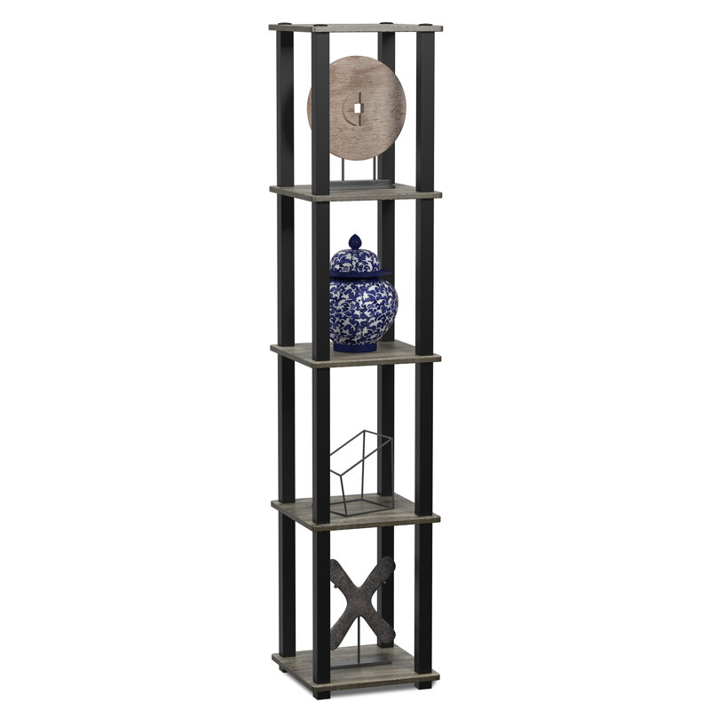 Delyth Etagere Bookcase, French Oak Gray/Black Square Tube