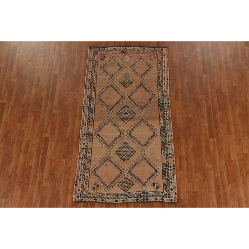 Tapis brun en laine noué à la main de conception unique des années 1950 de 4 pi 0 po x 7 pi 8 po Yoshioka