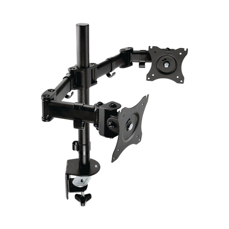 Black Dual Monitor Desk Clamp Mount with Adjustable Arms