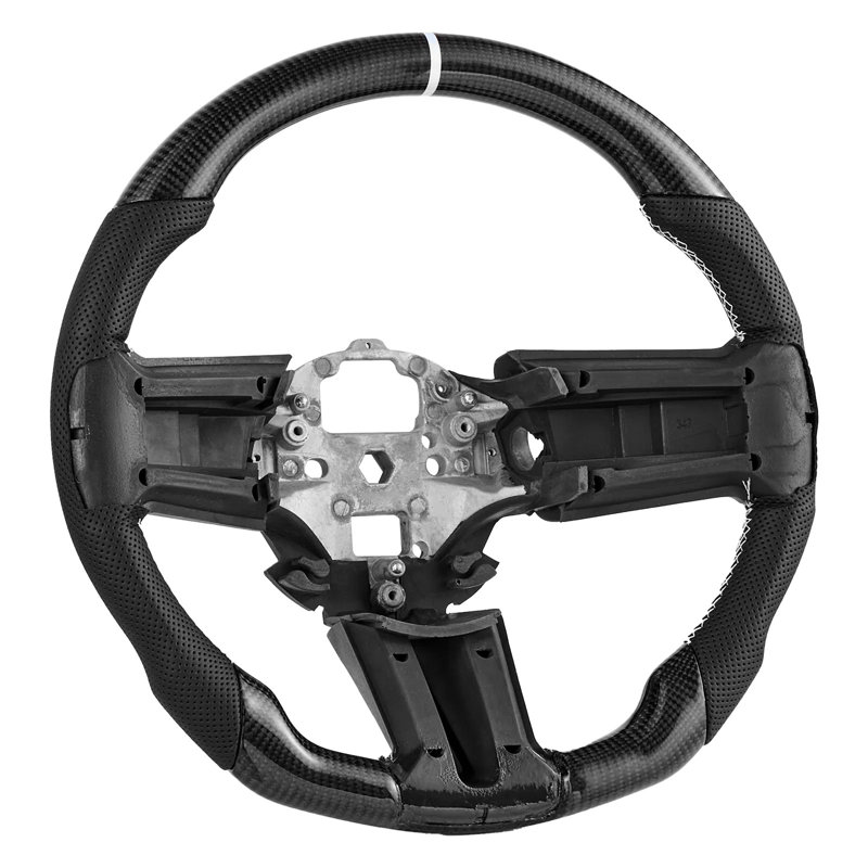 Volant en fibre de carbone en forme de D à fond plat et fibre de carbone 1pc 2010-2014 Ford Mustang noir antidérapant