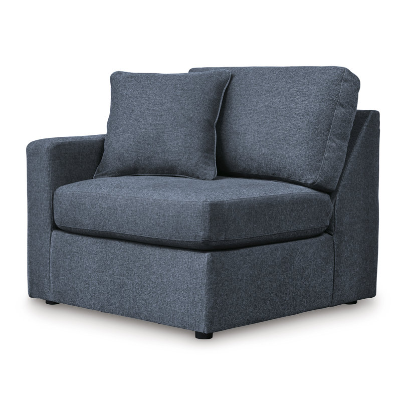 Canapé modulaire 5 pièces avec méridienne Depew, Polyester bleu, Orienté à droite