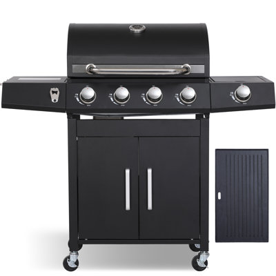 Barbecue à gaz propane GRILL DÉPOTS à 4 brûleurs avec plaque de cuisson et brûleur latéral, grilles et plaque de cuisson en fonte, puissance de 49 000 BTU, couvercle isolé à double paroi