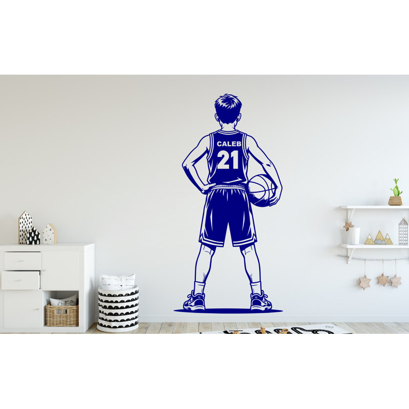 Adhésif décoratif personnalisé en vinyle garçon de basketball, décor de chambre d'enfant, nom personnalisé 328DRE, Oui, Rouge