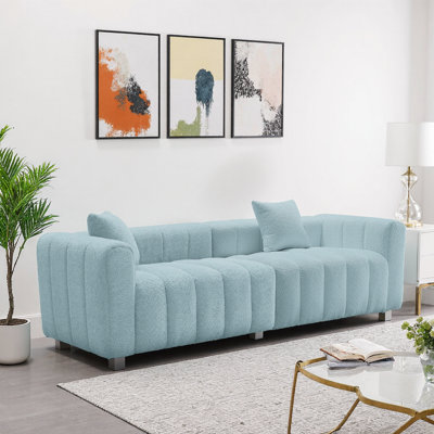 Modern Velvet Sofa Set 83" 3-Seater with Metal Legs & Pillows - Plush Gray Living Room Couch