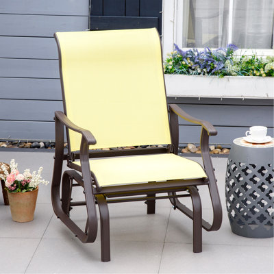 Fauteuil oscillant d'extérieur, chaise berçante en maille de patio avec structure en acier pour la cour, le jardin et le porche, beige
