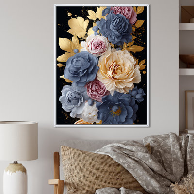 Or doré et rose bleue I - Rose, art mural