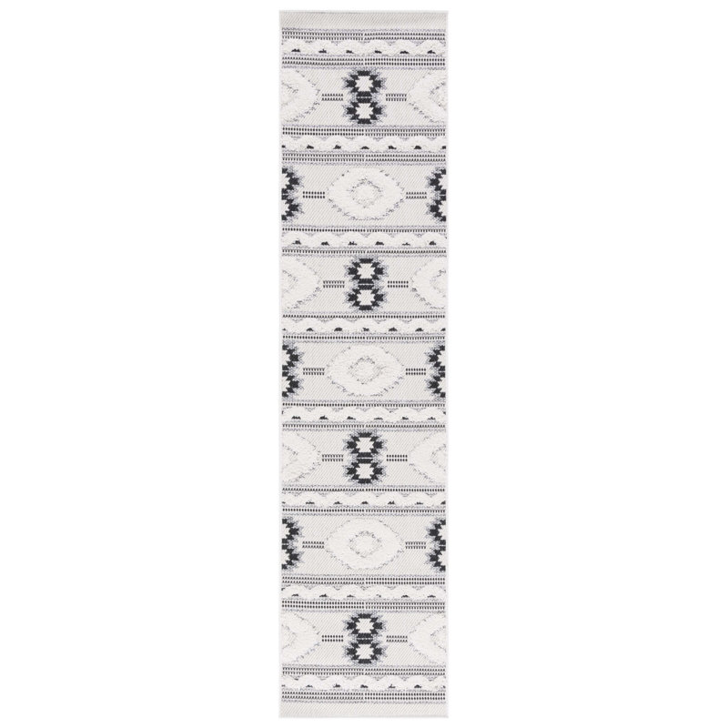 Tapis intérieur / extérieur ivoire / noir Oumar, Tapis de couloir 2 pi x 8 pi