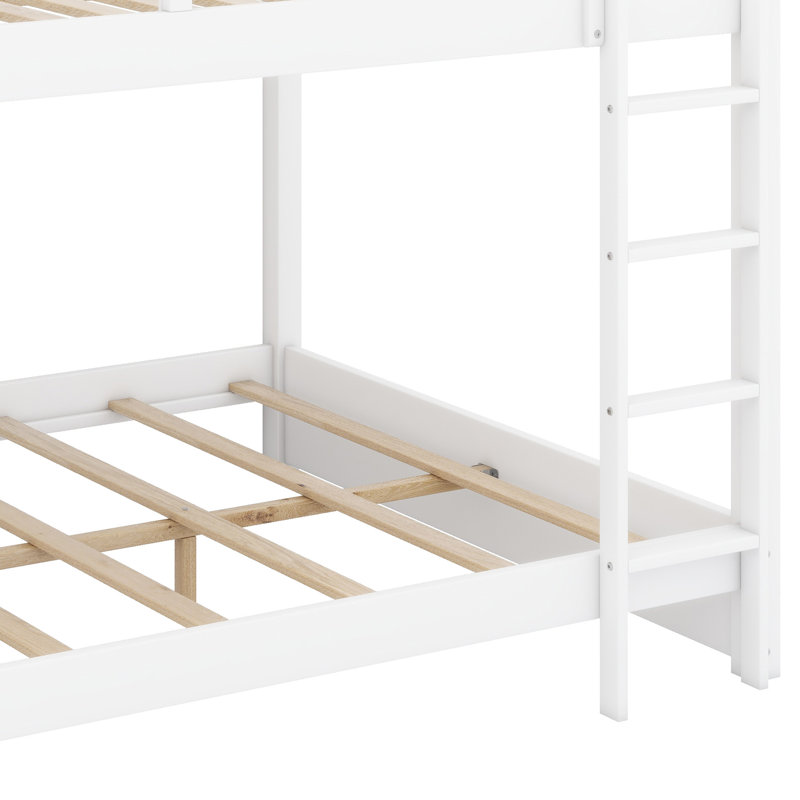 Structure de lit superposé en bois avec échelle de sécurité, White