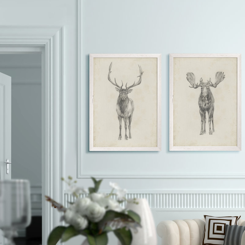 «Moose Study» par Antonyus Bunjamin (Abe), ensemble de 2 reproductions d'art sur toile, H 20 po x l 16 po, Toile encadrée