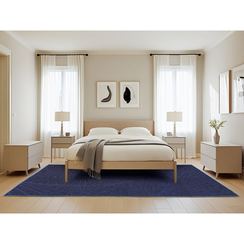 Tapis géométrique bleu marine, Rectangle 5 pi x 8 pi