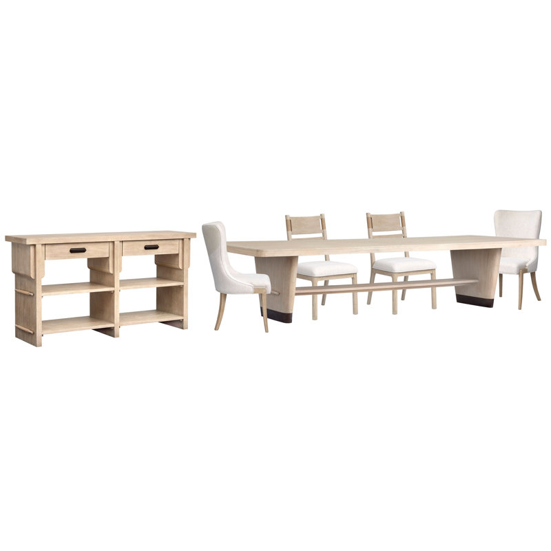 Table de salle à manger à tréteaux avec 2 chaises d'appoint, 2 chaises maîtresses et un buffet