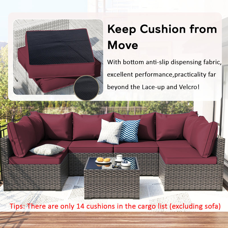 14-Piece Outdoor Sectional Cushions, Waterproof Seat/Back Cushion For Patio Furniture, 4" Thick Replacement Set, Wine Red