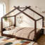 Lit de maison avec lattes de soutien, cadre de lit en bois massif pour enfants, aucun sommier et ouverture-906295729-906295728