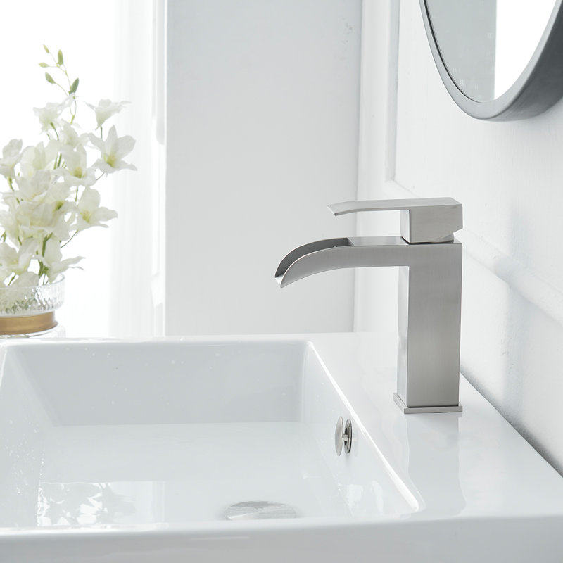 Waterfall Single Hole Single-Handle Low-Arc Bathroom Sink Faucet With Pop-Up Drain Assembly In Brushed Nickel