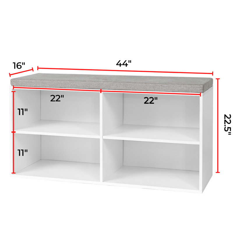 White Double Seater Storage Bench with Gray Cushion