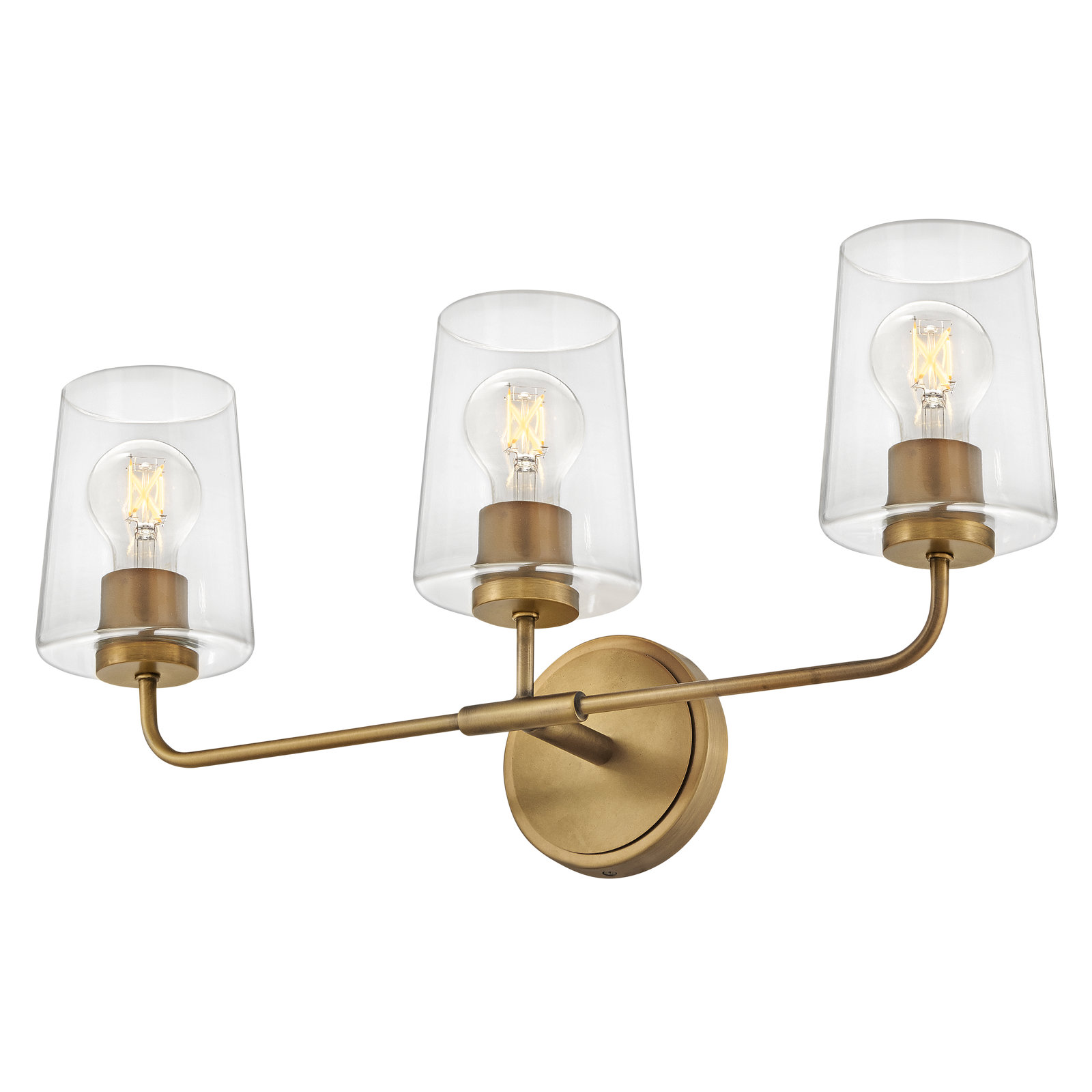 Verbena 3 Light Transparent Dimmable Vanity Light, Heritage Brass