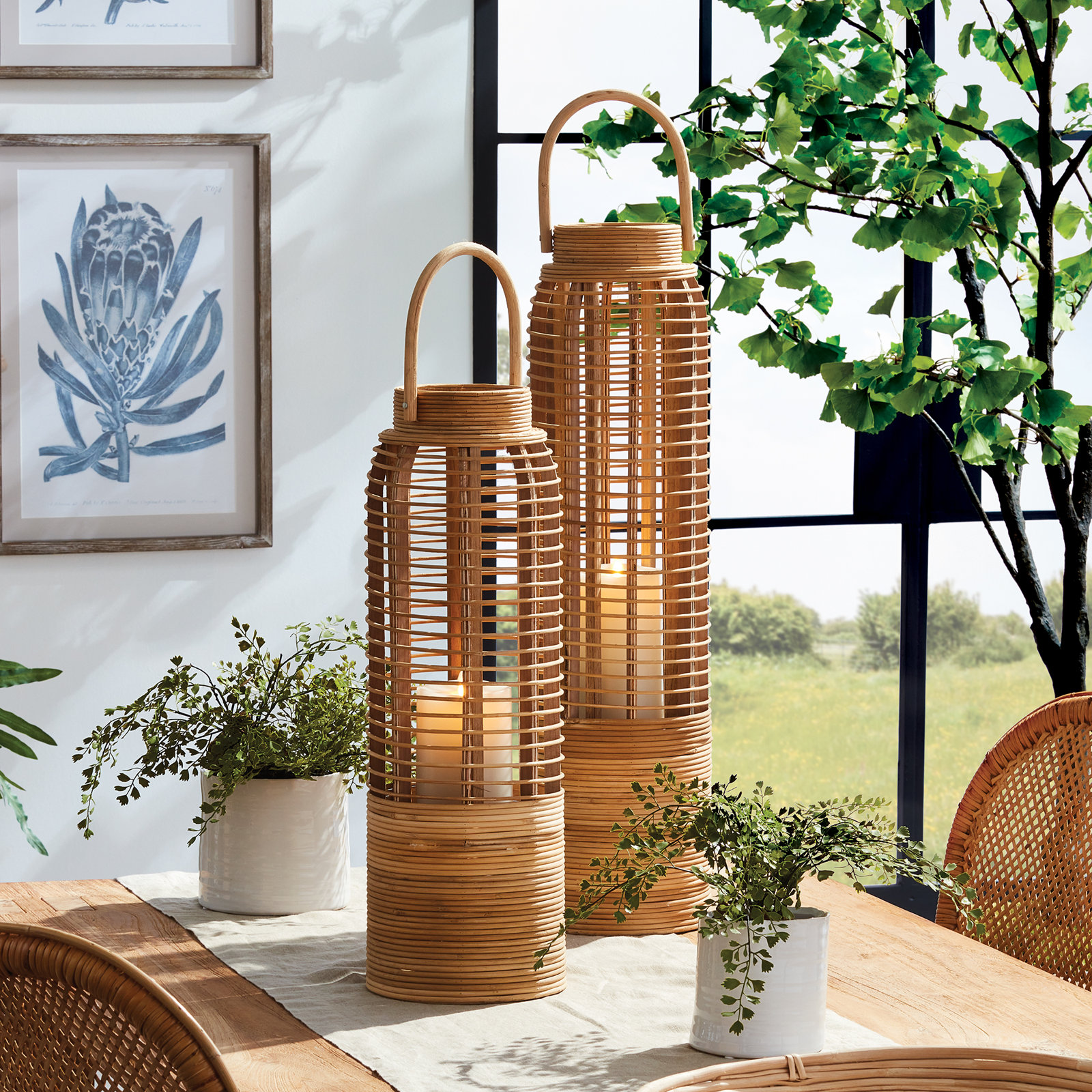 Wicker Tabletop Lantern, 27.5" H x 7" W x 7" D