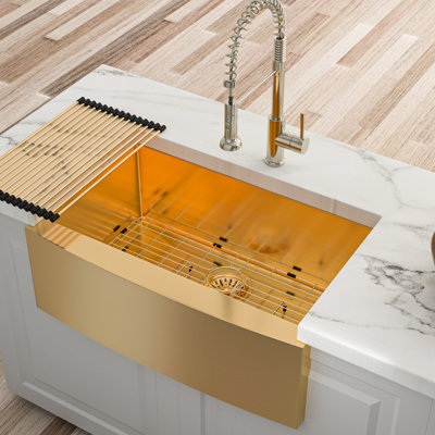 Évier 30 po pour cuisine en acier inoxydable T304 de 16 g, empreinte digitale, or de cuisine à réduction de bruit, drainage en douceur robuste,