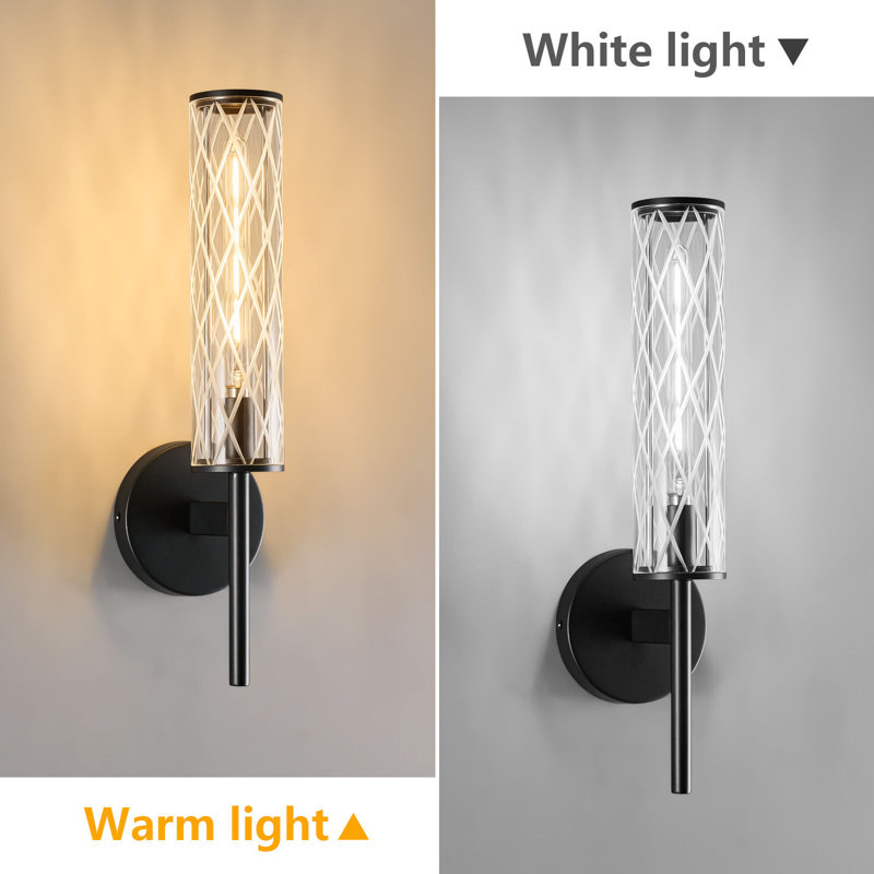 Modern Tube Check Glass Wall Sconces 2-Pack, ‎Black