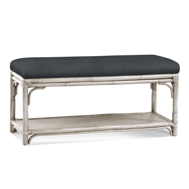 Banc de rangement en osier Summer Retreat, Blanc antique givré, Rayures denim; 0206-61