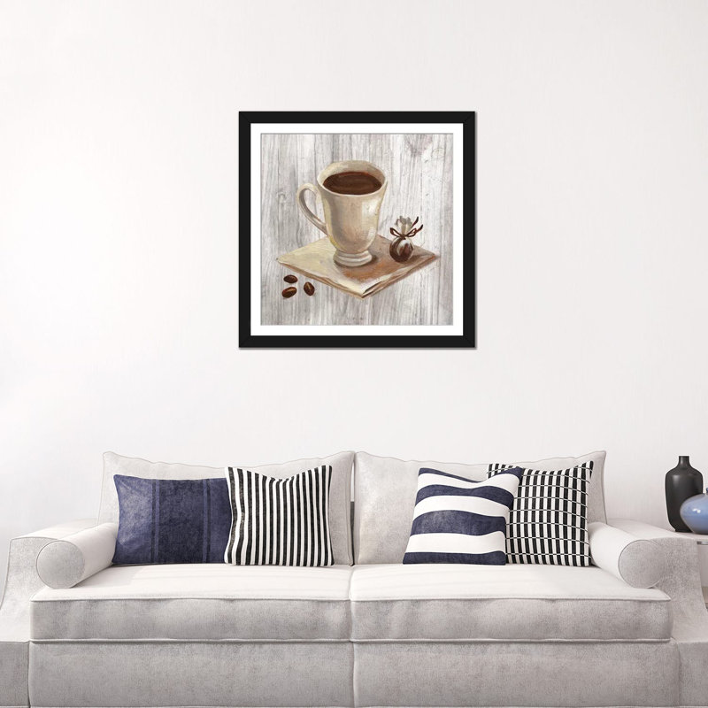 «Coffee Time IV», reproduction d'art sur toile, H 24 po x l 24 po x P 1 po, Papier d'art encadré noir, Blanc