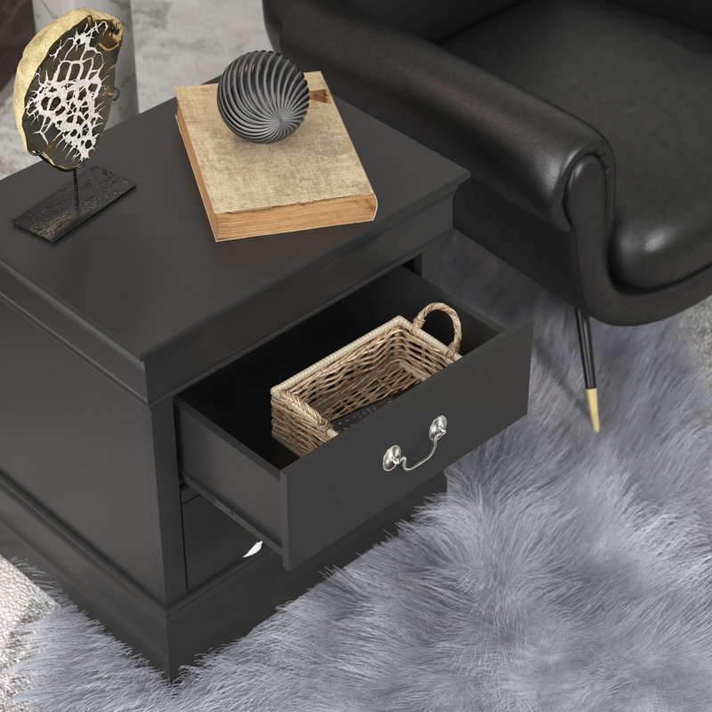 Aliauna 24'' Tall 2 Drawer Nightstand, Black