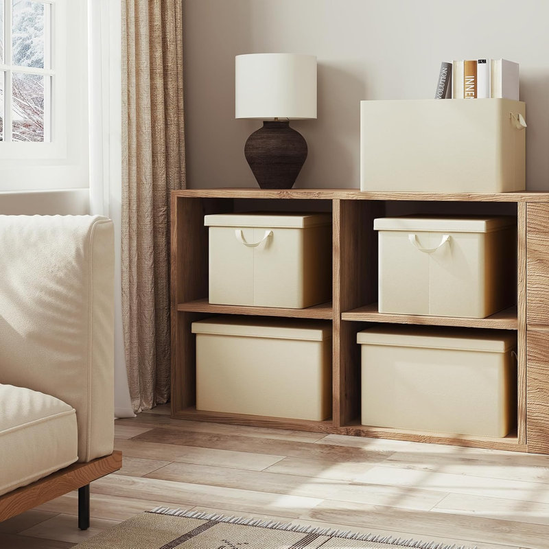 Fabric Crate, 26cm H x 43cm W x 33cm D, Cream, Yes