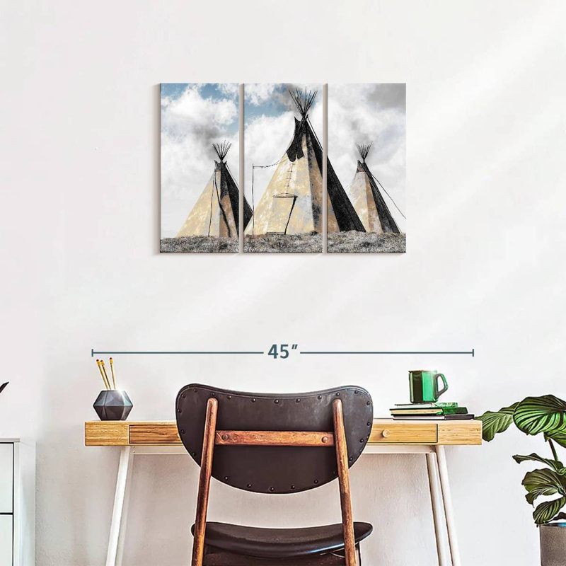 Tipis amérindiens 3 pièces, H 20 po x l 33 po x P 1,25 po