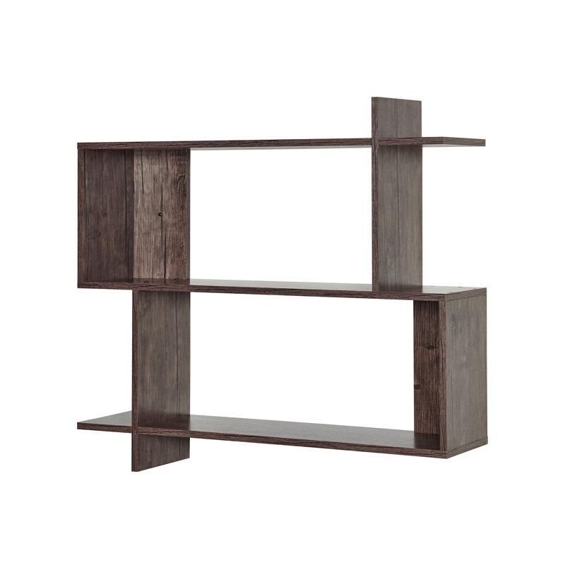 Batravil Floating Geometric Kilter Three-Level Square Accent Shelf, Brown