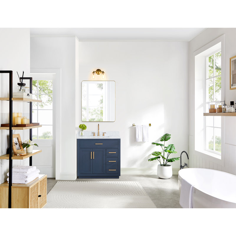 Ensemble de meuble-lavabo simple 36 po Gavino, Bleu royal, Doré