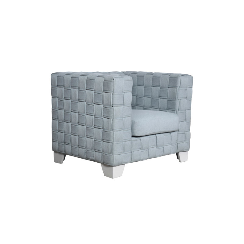 Fauteuil en chenille bleue: bois synthétique, tissu d'ameublement tendance, fabrication en bois