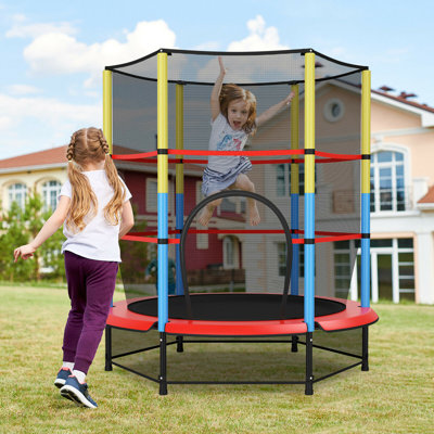 Gymax Round Backyard Trampoline with Safety Enclosure