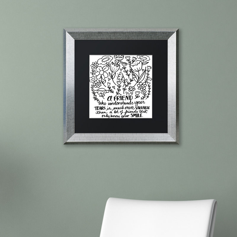 Arzel «A Friend», art textuel encadré, H 11 po x l 14 po x P 0,5 po, Noir, Argent
