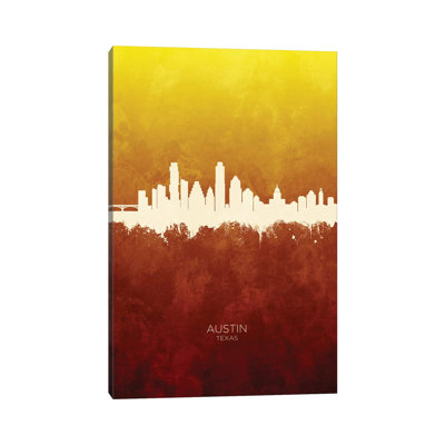 Austin Texas Skyline Red Gold by Michael Tompsett - Wrapped Canvas Print