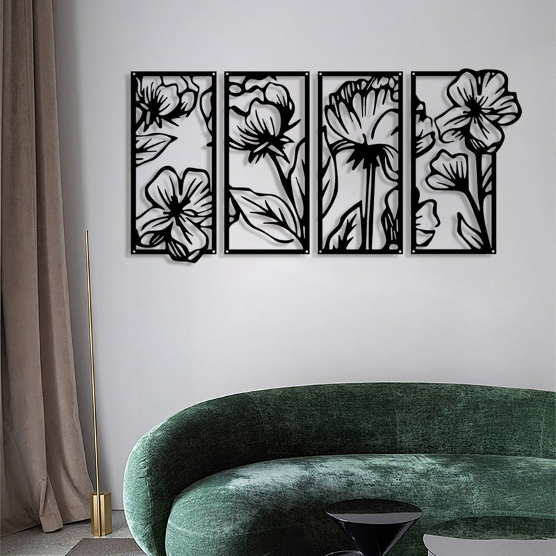 4 pièces de fleurs en métal murales en fer à suspendre à la main pour la décoration intérieure / extérieure