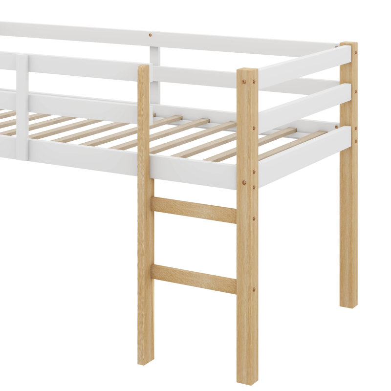 Twin Loft Bed With Guardrails And Ladder, Natural-white