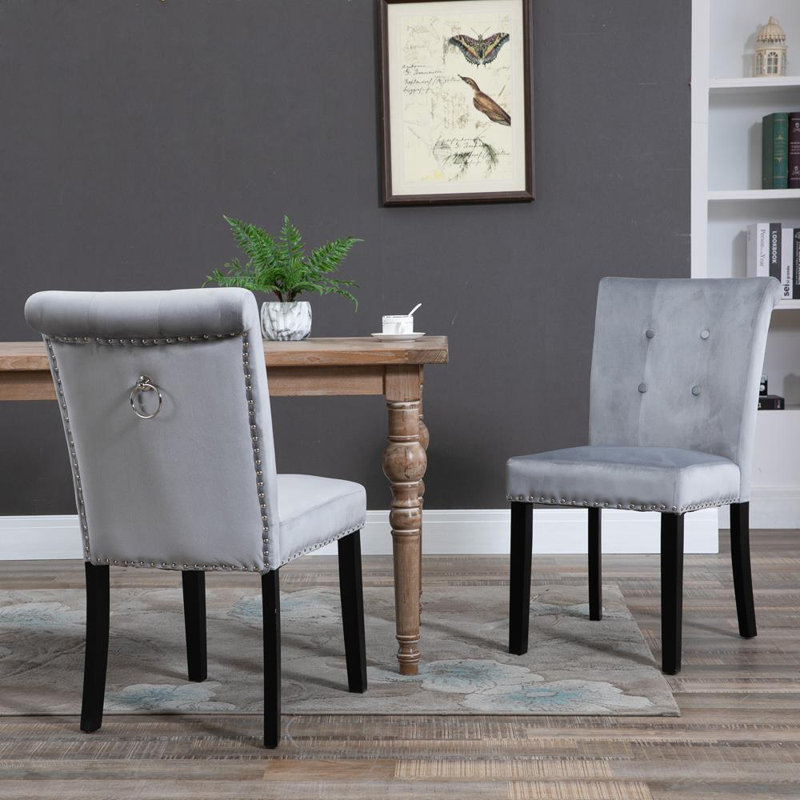 Chaise d’appoint rembourrée velours touffeté grise Voltaire, Gris