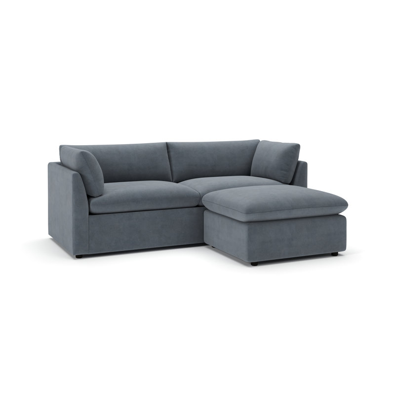 Kallie Upholstered Sofa With Ottoman, Bella Cornflower Performance Velvet