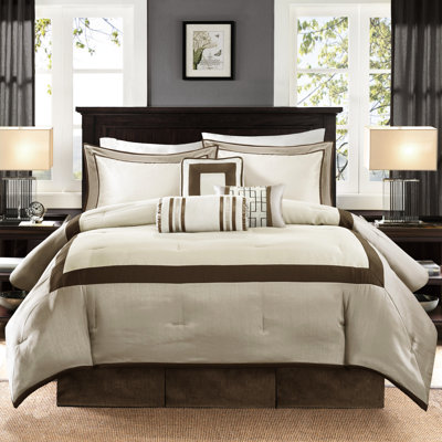 Édredon en taupe / brun, 2 taies décoratives, 1 et plusieurs coussins décoratifs taupe / brun, taille, lavable à la machine