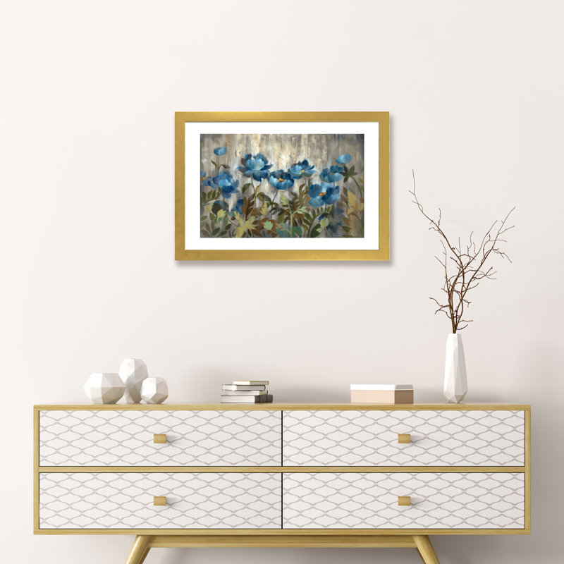 «Silver and Sapphire» par Silvia Vassileva - reproduction d'art, Encadré en papier doré, H 16 po x l 24 po x P 1 po